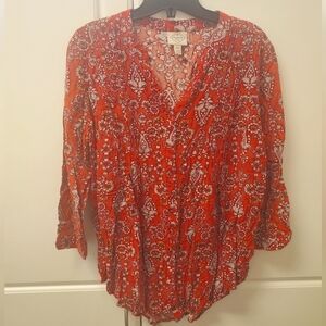 St. John’s Bay Size MP Button Front 3/4 Sleeve Red Paisley Top